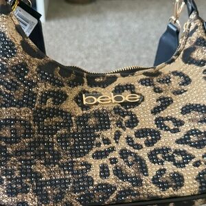 Bebe Gold and Black Leopard Shoulder Bag